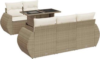 vidaXL Juego De Sof&aacute;s Jard&iacute;n Con Cojines 6 Pzas Rat&aacute;n Sint&eacute;tico Beige Vidaxl