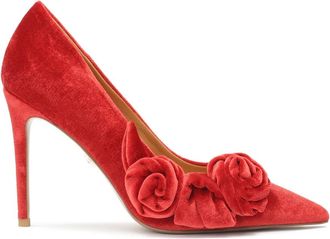 Kazar Rode stoffen pumps met 3D-bloemen - Dames - Pumps - Rood - 37 EU - Leer - Schoenen