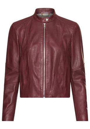 Boss Orange by Hugo Boss Lederjacke BOSS ORANGE Saleste Premium Damenmode, Damen, Gr. 34, rot (dunkelrot 602), Obermaterial: 100% Lammleder, unifarben, regular fit, mit Reissv