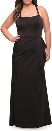 La Femme Elegant Jersey Gown with Ruffle Slit Detail in Black at Nordstrom, Size 22W