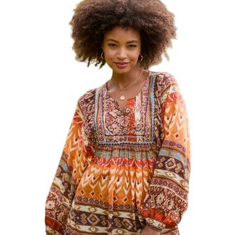 Joe Browns Blouson Sleeve Beaded Tunic in Rustic Tapestry at Nordstrom, Size 12