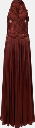 Costarellos Embellished ruched georgette gown