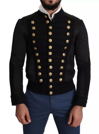 Dolce & Gabbana Mens Black Button Embellished Military Jacket Clothing