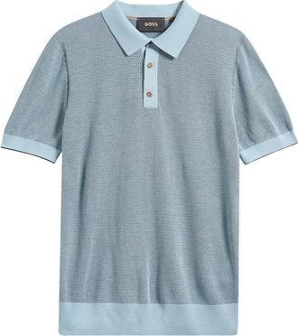 HUGO BOSS L-Naldo Silk & Cotton Polo in Blue at Nordstrom, Size Xx-Large