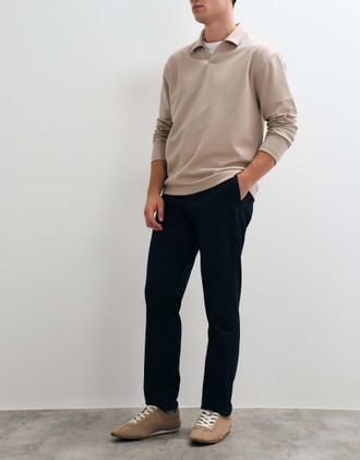 Mango pantalone sartoriale affusolato in misto cotone blu navy
