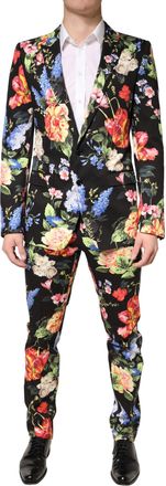 Dolce & Gabbana Black Floral Single Breasted MARTINI 2 Piece Mens Suit
