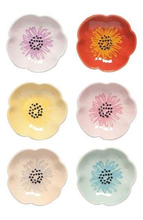 Now Designs Set of 6 Assorted Flower Shaped Pinch Bowls in Pink Multi at Nordstrom Rack