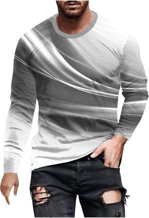 Generic Mens Long Sleeve T-Shirt - Gradient Round Neck Shirt Summer Casual T-Shirt (UK, Alpha, L, Regular, Regular, 13)