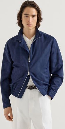 Brunello Cucinelli Pinstripe fresco outerwear jacket in Blue at Nordstrom, Size 58 It