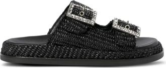 Alibi double-buckle flat sandals - women - Rubber/Raffia/Leather - 36 - Black