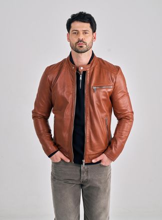 Freaky Nation Lederjacke FREAKY NATION Lucky Jim-FN, Herren, Gr. S, braun (cognac), Oberstoff: 100% Leder; Futter: 100% Baumwolle, regular fit, Jacken Lederjacke