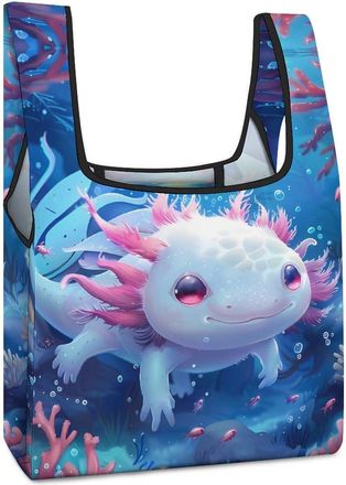 Generic Cute Ocean Animal Axolotl Shopping Bag Reusable Grocery Tote Bag Foldable Handbag for Travel Picnic