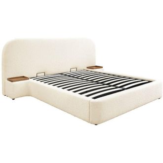 Vente-Unique Letto con contenitore 180 x 200 cm con comodini Tessuto bouclette Bianco - esteria della Maison C&eacute;phy