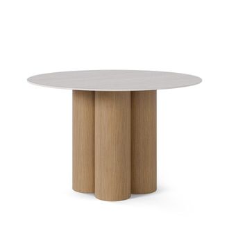 Koketto Home Mesa fija redonda tapa 120cm beige con base cil&iacute;ndrica roble