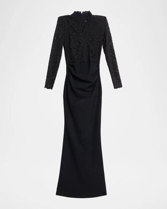 La Petite Robe Di Chiara Boni Tilia Lace Long-Sleeve Trumpet Gown