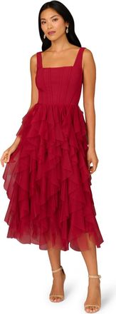 Adrianna Papell Womens Mesh Cocktail Midi Dress - Red - Size X-Small