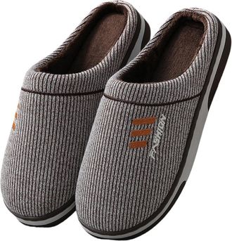 Generic Winter Plus Size Cotton Slippers for Mens Indoor Non-slip Warm Slippers(04 coffee,42-43)