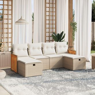 vidaXL Vidaxl - Juego De Sof&aacute;s Jard&iacute;n Con Cojines 6 Pzas Rat&aacute;n Sint&eacute;tico Beige