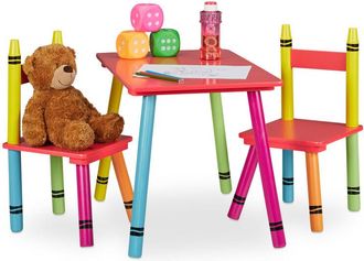 Relaxdays Relaxdays - Childrens Furniture Set, Kids Table & 2 Chairs, Girls & Boys, mdf & Wood, hwd: 44.5 x 60 x 40 cm, Colourful