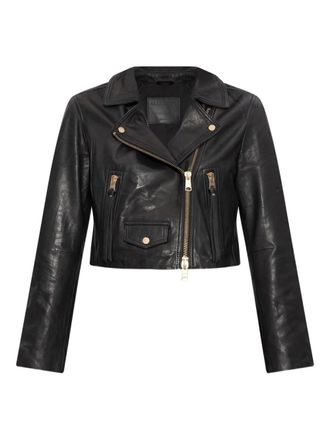 AllSaints cropped leather jacket - women - Lamb Skin/Recycled Polyester - 10 - Black