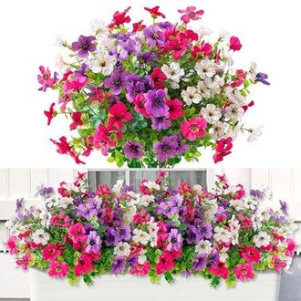 OEM 6 Manojos De Flores Artificiales Resistentes A La Intemperie Para Balc&oacute;n Y Jard&iacute;n: Realistas Y Con Colores Inalterables