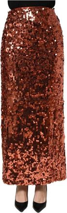Dolce & Gabbana High Waist Pencil Cut Midi Skirt - Dames - Maxi Rokken - Bruin - L - Nylon - Rokken