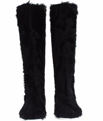 Dolce & Gabbana Womens Black Xiangao Lamb Fur Leather Boots