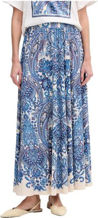 Oui Maxirok met wijde zoom - Dames - Maxi Rokken - Blauw - S - Polyester - Rokken