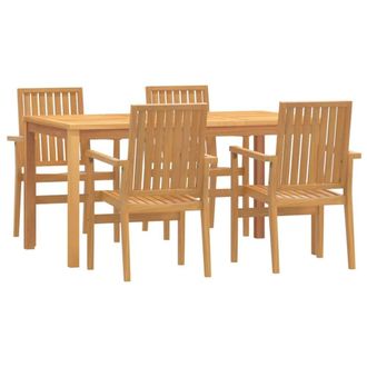 Berkfield Home 5 Piece Garden Dining Set Solid Wood Teak in Brown