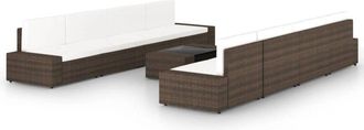 vidaXL Set Muebles De Jard&iacute;n 9 Pzas Y Cojines Rat&aacute;n Sint&eacute;tico Marr&oacute;n Vidaxl
