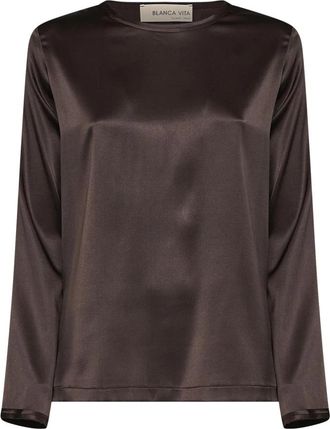 Blanca Vita Zijden blouse met ronde kraag - Dames - Blouses - Bruin - L - Overhemden