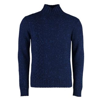 Malo Cashmere Knitwear, male, Blue, 2XL, Heather Cashmere Turtleneck Jumper