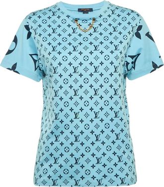 Louis Vuitton T-shirt met monogramprint en ronde hals - Blauw