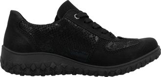 Rieker Keilsneaker RIEKER, Damen, Gr. 36, schwarz, Nubuklederimitat, Reptilienpr&auml;gung, unifarben, Schuhe Keilsneaker, Schn&uuml;rschuh, Halbschuh, Freizeitsneaker