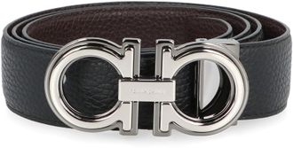 Ferragamo Mens Reversible Leather Belt With Gancini Buckle Black Calfskin