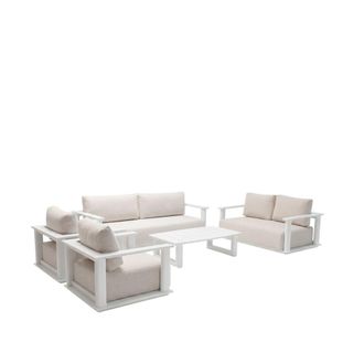 Kerama Conjunto de jard&iacute;n 7 plazas de aluminio blanco y cojines beige
