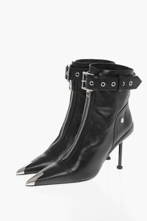 Alexander McQueen Stivaletti in Pelle con Zip Frontale e Tacco a Spillo 10cm Alexander McQueen