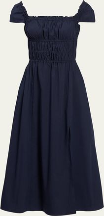 Altuzarra Lily Ruched Cap-Sleeve Midi Dress