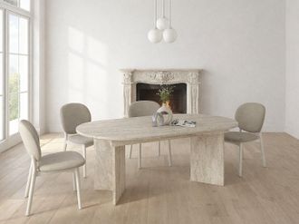 Vente-Unique Tavolo da pranzo allungabile da 6 a 10 persone Effetto travertino beige - TOPANIA