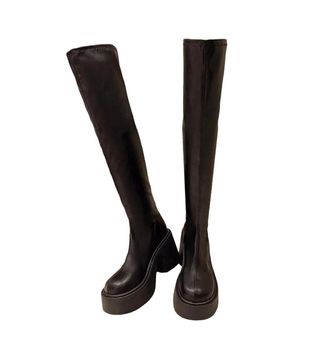 Generic Women Over-The-Knee High Boots Round Toe Slip-On Thick Heel Winter Shoes