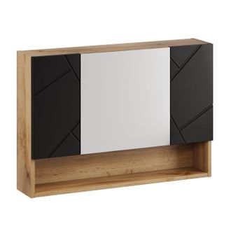 Badplaats Armario Con Espejo Manello 80 X 17 X 60 Cm - Roble Con Negro Mat