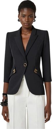 Elisabetta Franchi Double Crepe Stretch Jacket - female - Elisabetta Franchi - Blazers - Black - XL - Jackets