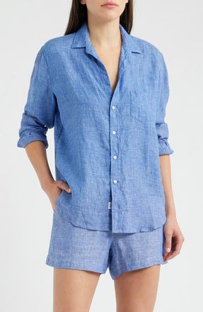 Frank & Eileen Relaxed Button-Up Shirt in Navy Linen at Nordstrom, Size X-Small