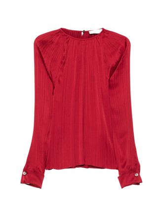 Lanvin Ruby Red Charmeuse Pleated Top With Buttoned Cuffs