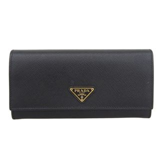 Prada Black Saffiano Triangle Long Wallet (Bi-Fold) (Pre-Owned)