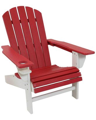 Sunnydaze All-Weather Red/White Outdoor Adirondack Chair With Drink Holder