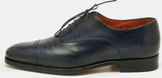 Santoni Navy Blue Leather Goodyear Oxfords