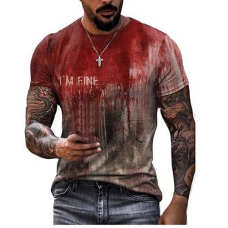 Generic Halloween Shirts for Men, Men Problem Solved T-Shirt Mens Bloody T Shirt Blood Splatter Stained Short Sleeve Top Mens Casual Round Neck Pattern Tops S