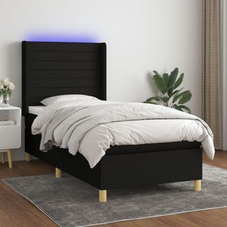 vidaXL Vidaxl - Cama Box Spring Colch&oacute;n Y Luces Led Tela Negro 100x200 Cm