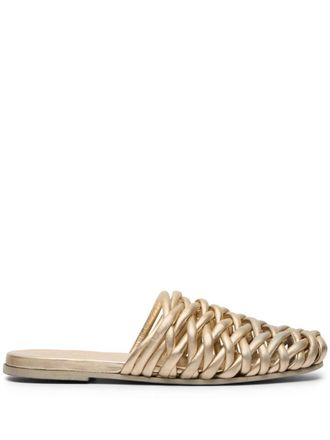 Mars&egrave;ll Steccoblocco woven leather mules - Gold